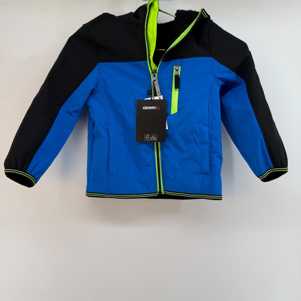 Gerry Boys Falcon Softshell Jacket Ocean Blue Neon‎ Green Trim Size XXS